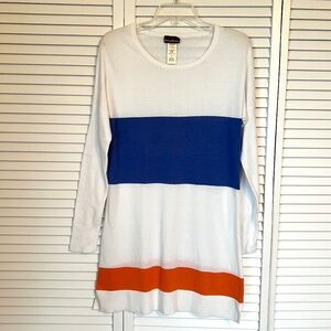 Tommy Bahama EUC Women’s Sweater Tunic Top Or Dress White Blue Orange size M